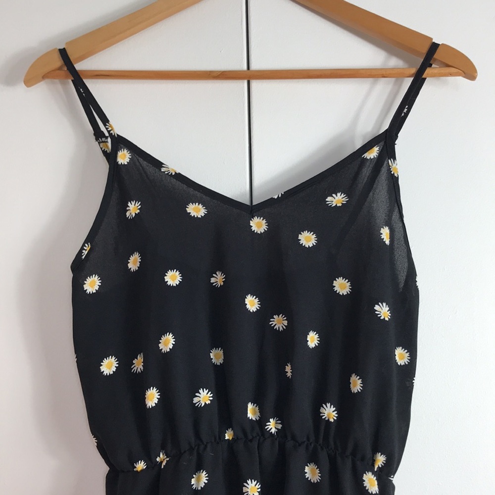 Shein Black with White Daisy/Floral Semi-Sheer Sun Dress, Size XS - Picture 3 of 8